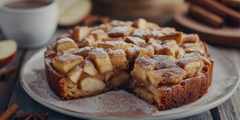 Poster - Delicious homemade apple cake infused with cinnamon, this sweet treat highlights the flavors of apple and cinnamon in every bite, perfect for all dessert lovers seeking a comforting indulgence.