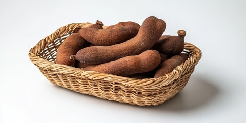 Poster - A basket of fresh tamarind displayed against a clean white background, highlighting the vibrant appearance of fresh tamarind. This fresh tamarind showcases its rich texture and color.