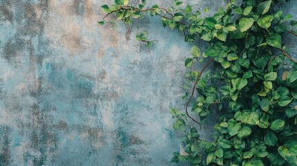 Poster - Vibrant green creeper plant flourishing against a textured wall, showcasing the beauty of a green creeper plant as it climbs and adorns surfaces with its lush foliage.