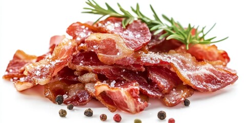 Aufkleber - Savory chunks of salted bacon, presented against a clean white background, showcasing the deliciousness and texture of homemade salted bacon in an appetizing display.