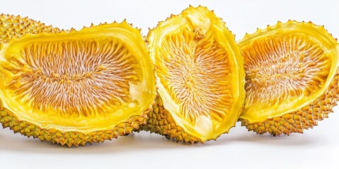 Poster - Exotic jackfruit displayed against a white background, showcasing the vibrant colors and unique texture of the exotic jackfruit, perfect for highlighting its tropical appeal.