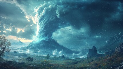 Poster - A large mountain with a volcano on top