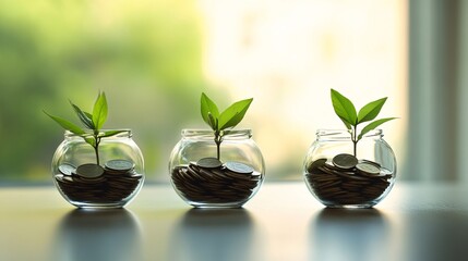 Poster - Plants growing in savings coins investment and interest concept