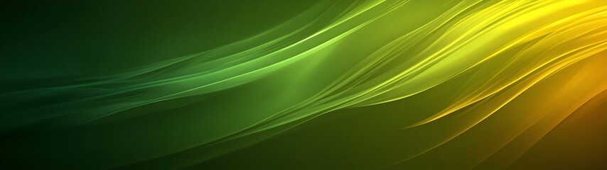 Poster - A vibrant abstract background with smooth, flowing waves in green and yellow hues, creating a sense of motion and energy.