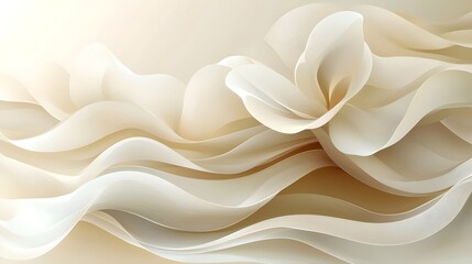 Poster - An elegant abstract composition featuring flowing cream-colored waves and soft contours, creating a tranquil and harmonious atmosphere with delicate textures.