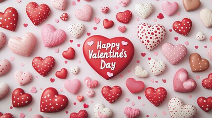 Fototapete - Colorful heart-shaped treats are beautifully scattered across a light surface, featuring various designs.
