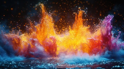 Aufkleber - Vibrant explosion of colors resembling waves and splashes, creating a dynamic visual effect.