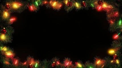 Wall Mural - christmas background with lights and free text space. christmas lights border. glowing colorful chri