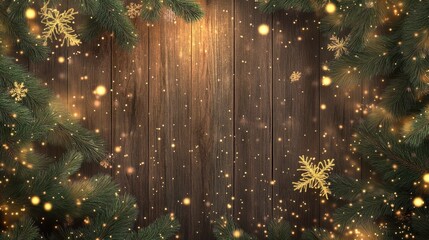 Wall Mural - christmas background with xmas tree and sparkle bokeh lights on wooden canvas background. merry chri