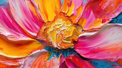 Poster - Vivid close-up of a colorful flower painting, showcasing bold brush strokes and vibrant hues.
