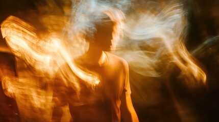 Poster - A blurred figure amidst swirling light, creating an ethereal and dreamlike atmosphere.