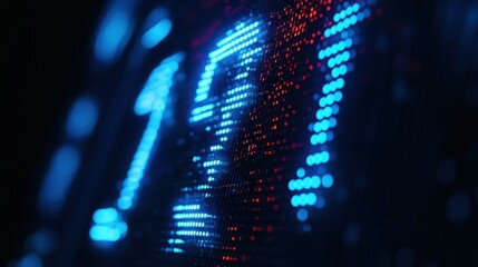 Fototapete - A close-up of a digital display showing the numbers 191 in bright blue and red lights.