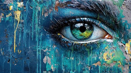 Poster - A close-up of an eye with vibrant colors and textures, conveying emotion through art.