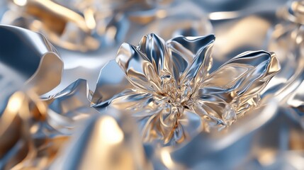 Poster - A close-up of metallic, crumpled textures resembling abstract floral shapes.