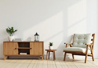 Wall Mural -  Interior with wooden cabinet and armchair 3d rendering 