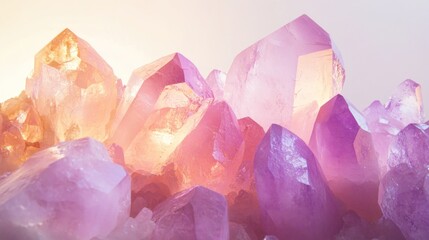 Poster - A close-up view of shimmering amethyst crystals in various shades of purple and orange.