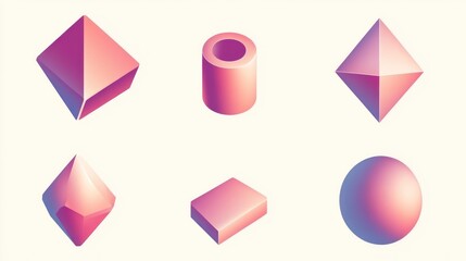 Poster - A collection of colorful 3D geometric shapes on a light background.