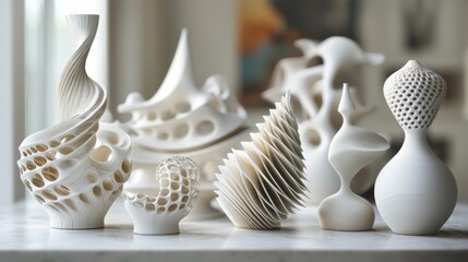 Aufkleber - A collection of intricate white sculptures showcasing modern design and creativity.