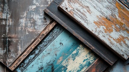 Poster - A collection of weathered wooden planks in various colors and textures.