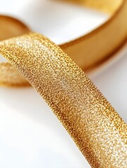 Wall Mural - A close-up of shimmering gold ribbon, ideal for decoration or crafting projects.