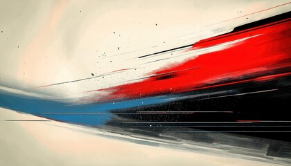 Leinwandbilder - Dynamic Abstract Brushstroke Art Featuring Red, Blue, and Black Swirls on a Cream Background. Perfect for Modern Design, Creative Concepts, Digital Marketing, or Artistic Inspiration.