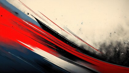 Poster - Dynamic Abstract Brushstroke Art Featuring Red, Blue, and Black Swirls on a Cream Background. Perfect for Modern Design, Creative Concepts, Digital Marketing, or Artistic Inspiration.