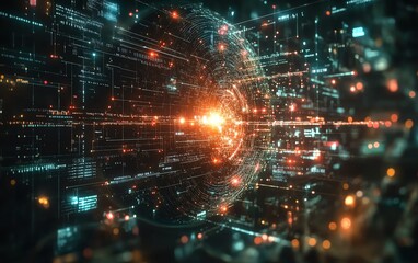 Aufkleber - Smart data exchange ecosystem with glowing connections across a digital Earth, futuristic technology visuals, ultradetailed, photorealistic, 8K