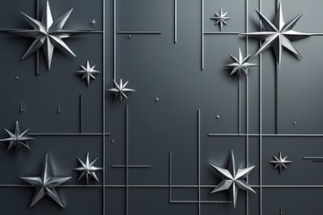 Poster - Elegant Business Background Featuring Silver Lines and Star Elements in a Classy Charcoal Gradient