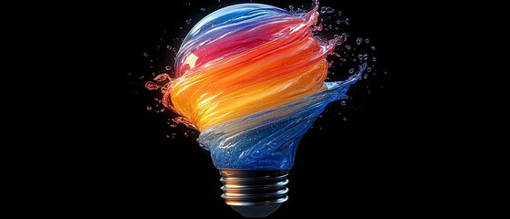 Poster - A futuristic lightbulb concept with dynamic paint splashes creating its form, vibrant and glowing, AIdesigned, ultrarealistic, 8K