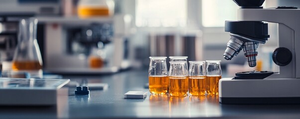 Aufkleber - Modern microscope analyzing chemical liquid samples in laboratory