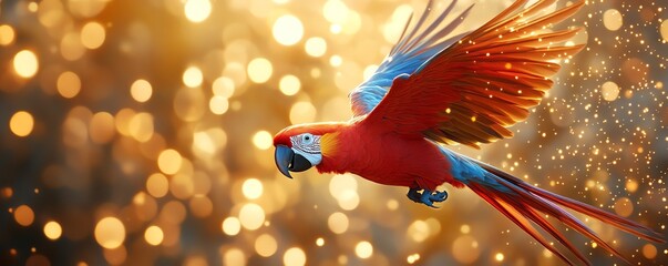 Aufkleber - A vibrant parrot soaring through the air, surrounded by glowing, colorful particles, dynamic and visually powerful, ultrarealistic, 8K