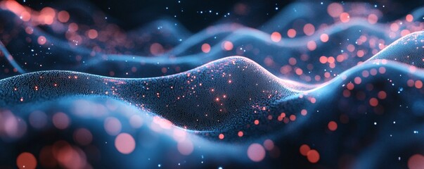 Poster - Abstract blue and pink particles flowing and glowing