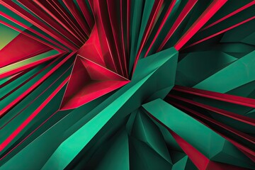 Poster - Trendy Dynamic Background Featuring Crimson Lines and Polygonal Shapes in Emerald Gradient Design