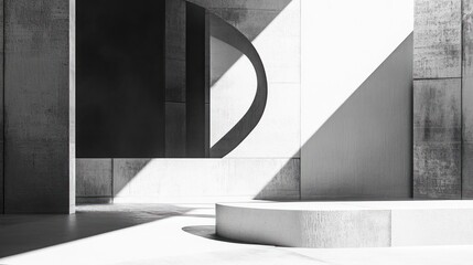 Poster - A minimalist architectural space with geometric shapes and contrasting light and shadow.