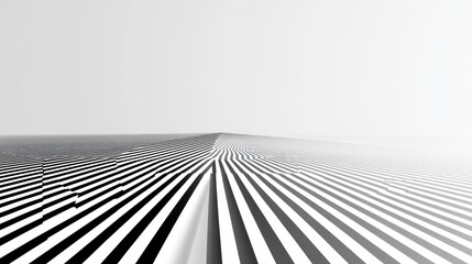 Poster - A minimalist black and white landscape with striped patterns leading to a distant horizon.