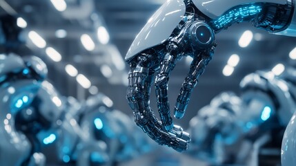 Fototapete - Robotic arms working in a modern factory setting