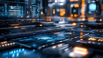 Poster - Futuristic server room processing big data with holographic interface