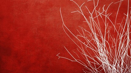 Poster - A minimalist design featuring white branches against a textured red background.