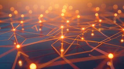 Network connection lines with bright nodes