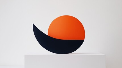 Poster - A minimalist sculpture featuring a vibrant orange circle and a contrasting black crescent shape.