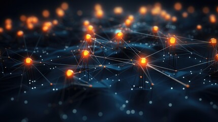 Network connection lines with bright nodes