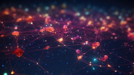 Network connection lines with bright nodes