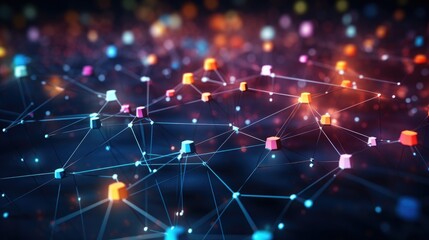 Network connection lines with bright nodes