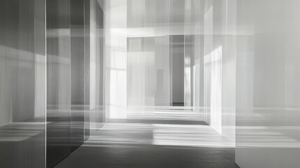 Aufkleber - A modern, abstract space featuring light and shadow interplay through transparent structures.
