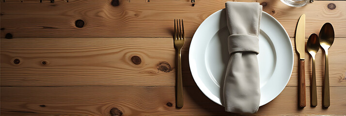 Aufkleber - Wooden table setting with napkin or fabric and a clipping path for use as a design key visual background._00003_