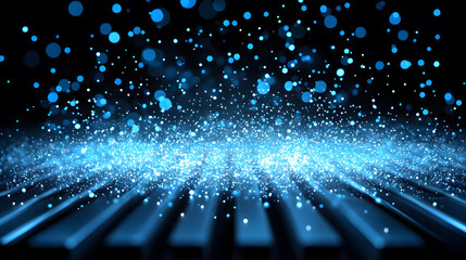 Poster - A mesmerizing display of blue particles shimmering against a dark background, evoking a sense of depth and movement