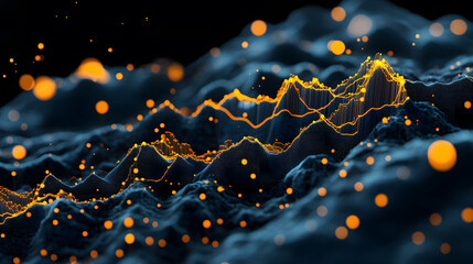 Aufkleber - A vibrant digital landscape featuring glowing waves and dynamic particles, evoking a sense of movement and energy in a dark background