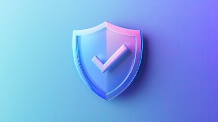 Poster - Digital Shield Icon with Checkmark in Gradient Colors for Security, Protection, and Assurance in Online Transactions and Data Safety Concept