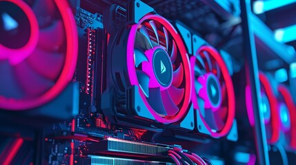 Poster - Cryptocurrency Mining: A conceptual illustration of cryptocurrency mining machinery and virtual currency.