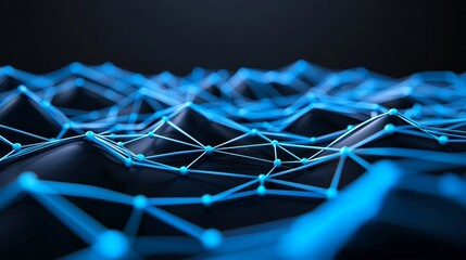Poster - A blockchain concept is depicted through an isometric illustration of digital blocks connected in a crypto chain, where the blocks, composed of digits, create abstract shapes and form a futuristic